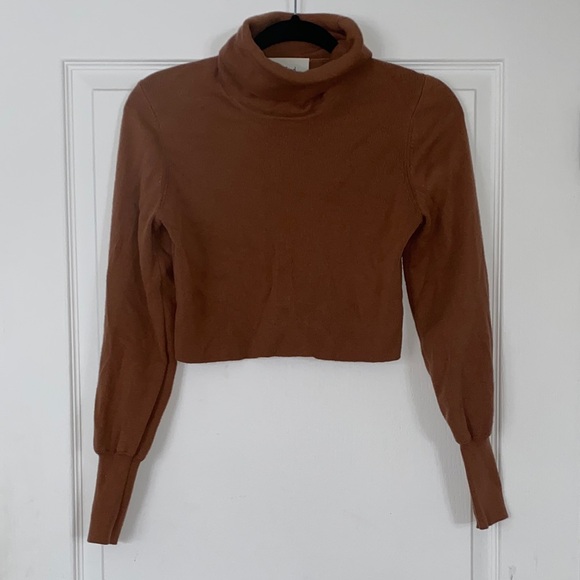 Wilfred Women's Tan Rebecca Turtleneck cropped Sweater Merino wool Size XS - Picture 6 of 13